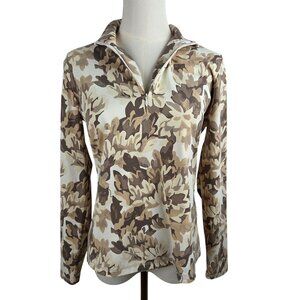 J. McLaughlin Top Medium Catalina Cloth Camo 1/4 Zip Long Sleeve Brown Tan Golf